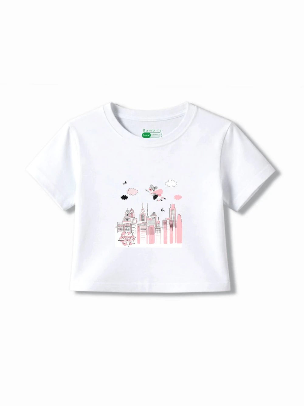 Bambify Active Sporty Girls Crop Set ‚ Super Girl White & Beige Bamboo Cotton Bambify India White 5-6 Years bamboo cotton kids clothing India