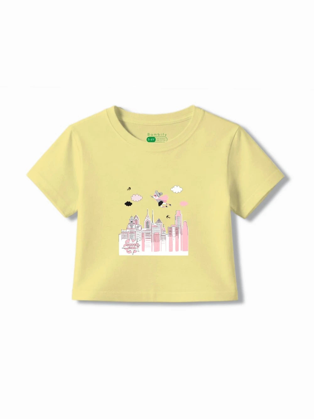 Bambify Skin Safe Girls Crop Set ‚ Super Girl All Yellow Hypoallergenic Bamboo Bambify India Yellow 5-6 Years bamboo cotton kids clothing India