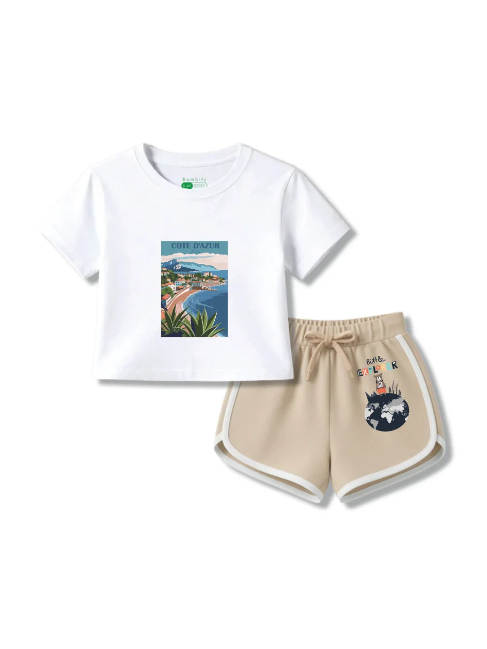 France White & Beige Girls Crop Top Set Size 3-4 Years Bamboo Cotton ‚ Bambify India