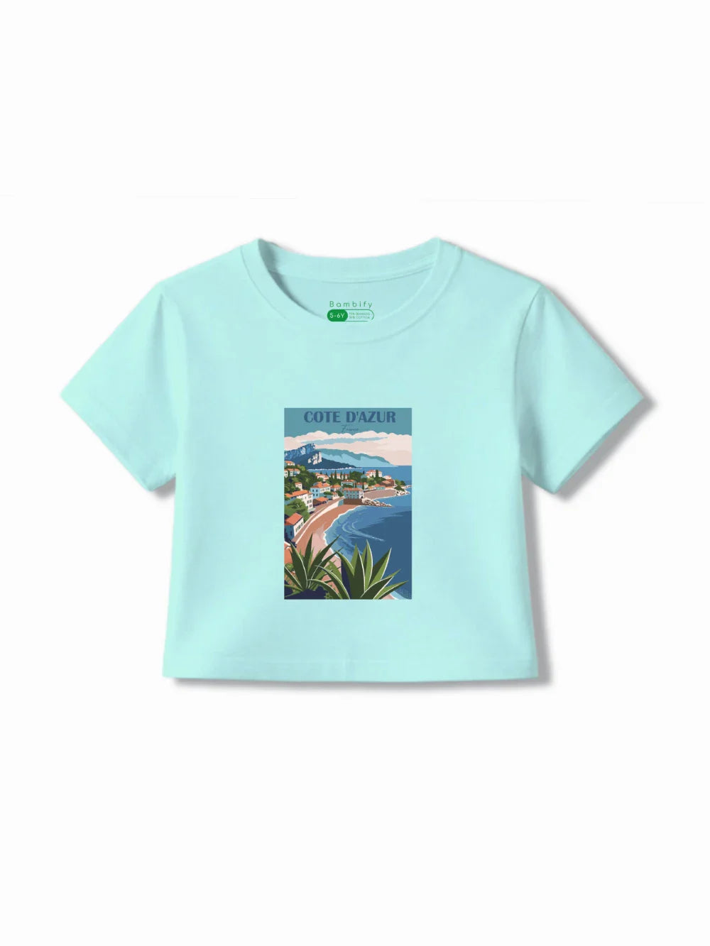 France Light Blue & Dusty Blue Girls Crop Top Set Size 5-6 Years Bamboo Cotton ‚ Bambify India