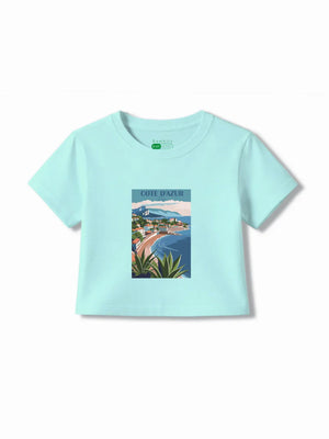 France Light Blue & Dusty Blue Girls Crop Top Set Size 5-6 Years Bamboo Cotton ‚ Bambify India