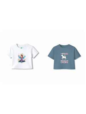 Bambify Kids T-Shirt Set Angel & Unicorn White & Dusty Blue 11-12 Years bamboo cotton kids clothing India