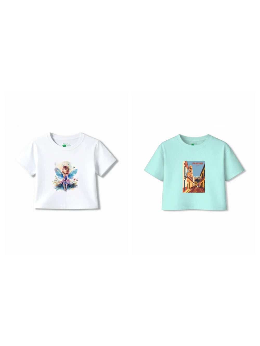 Bambify Kids T-Shirt Set Angel & Spanish White & Light Blue 3-4 Years bamboo cotton kids clothing India