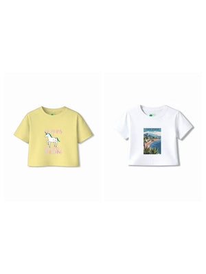 Bambify Kids T-Shirt Set Italy & Unicorn White & Yellow 3-4 Years bamboo cotton kids clothing India