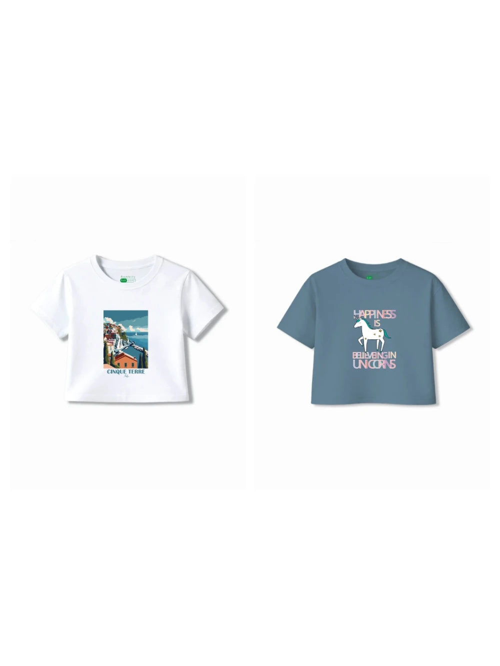 Bambify Kids T-Shirt Set Italy & Unicorn White & Dusty Blue 5-6 Years bamboo cotton kids clothing India