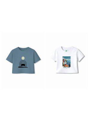 Bambify Kids T-Shirt Set Italy & Art White & Dusty Blue 9-10 Years bamboo cotton kids clothing India