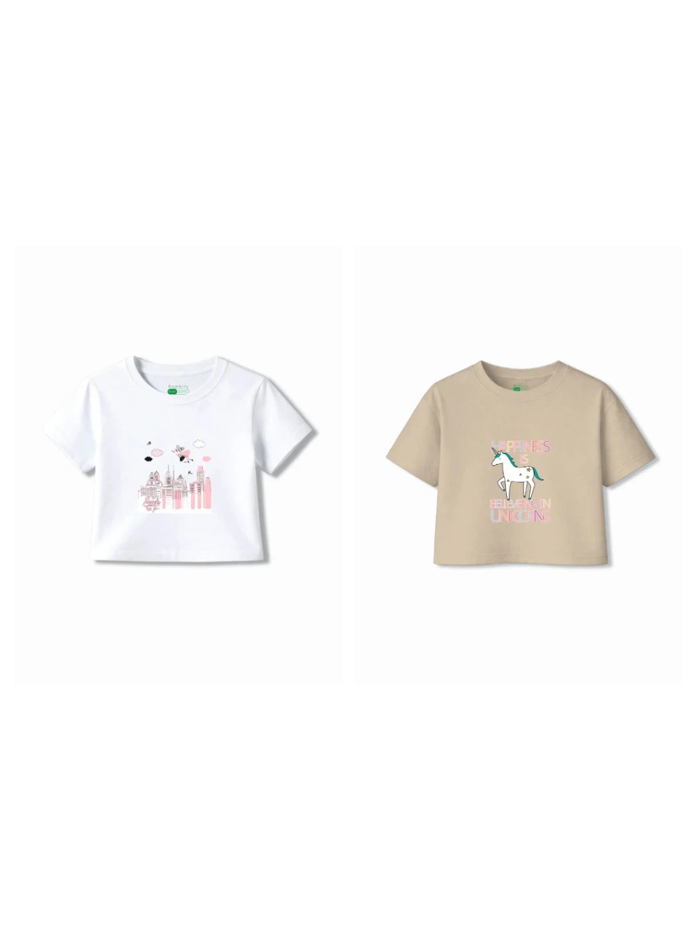 Bambify Kids T-Shirt Set Super Girl & Unicorn White & Beige 3-4 Years bamboo cotton kids clothing India