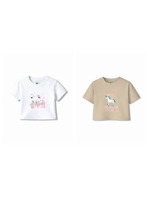 Bambify Kids T-Shirt Set Super Girl & Unicorn White & Beige 3-4 Years bamboo cotton kids clothing India