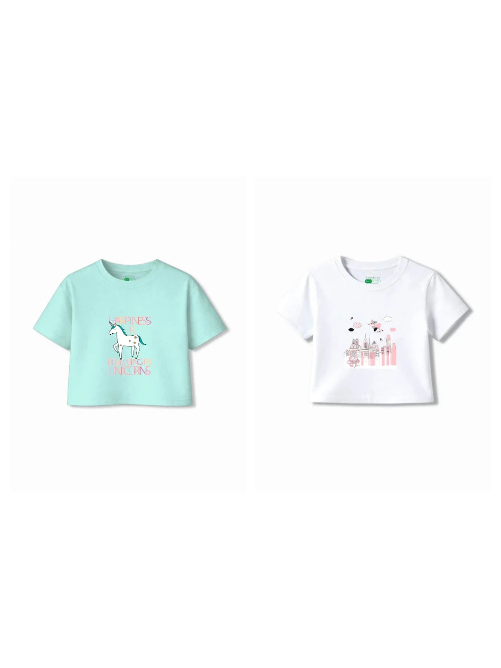 Bambify Kids T-Shirt Set Super Girl & Unicorn White & Light Blue 5-6 Years bamboo cotton kids clothing India