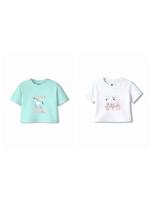 Bambify Kids T-Shirt Set Super Girl & Unicorn White & Light Blue 5-6 Years bamboo cotton kids clothing India