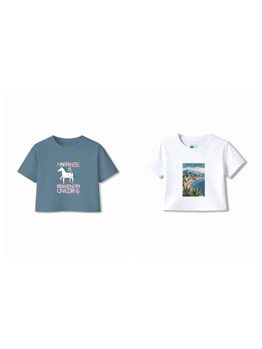 Bambify Kids T-Shirt Set France & Unicorn White & Dusty Blue 3-4 Years bamboo cotton kids clothing India
