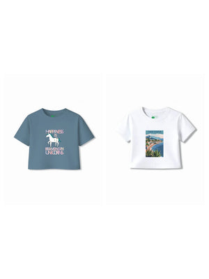 Bambify Kids T-Shirt Set France & Unicorn White & Dusty Blue 3-4 Years bamboo cotton kids clothing India