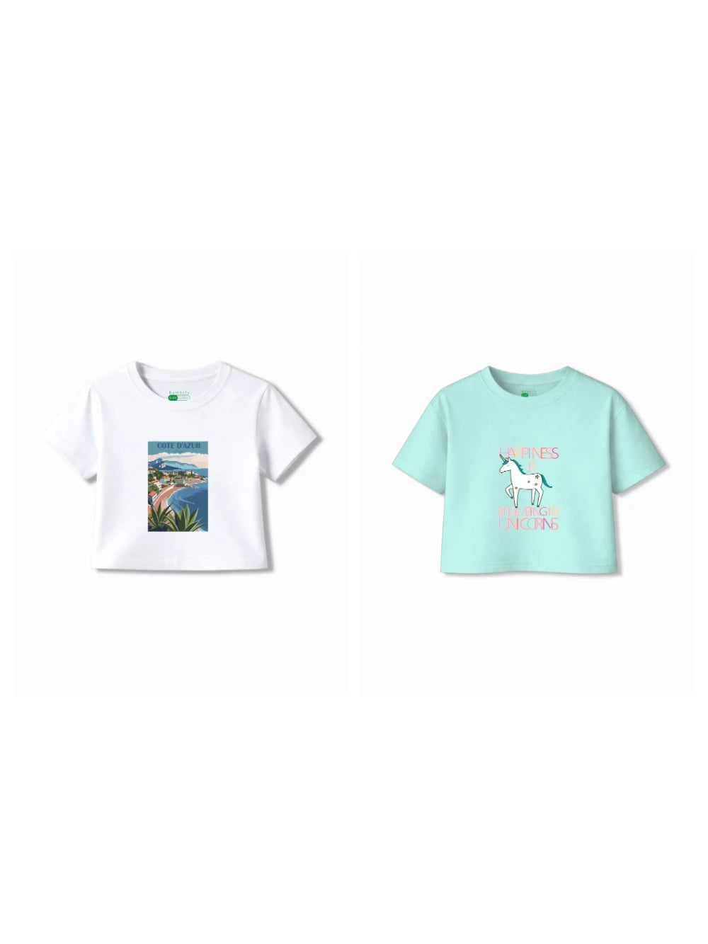 Bambify Kids T-Shirt Set France & Unicorn White & Light Blue 9-10 Years bamboo cotton kids clothing India