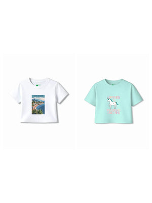 Bambify Kids T-Shirt Set France & Unicorn White & Light Blue 9-10 Years bamboo cotton kids clothing India