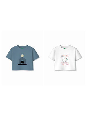 Bambify Kids T-Shirt Set Unicorn & Art White & Dusty Blue 11-12 Years bamboo cotton kids clothing India