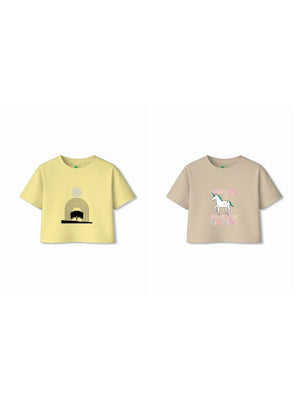 Bambify Kids T-Shirt Set Unicorn & Art Beige & Yellow 5-6 Years bamboo cotton kids clothing India