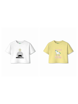 Bambify Kids T-Shirt Set Unicorn & Art Yellow & White 5-6 Years bamboo cotton kids clothing India