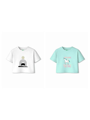 Bambify Kids T-Shirt Set Unicorn & Art Light Blue & White 7-8 Years bamboo cotton kids clothing India
