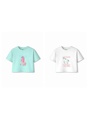 Bambify Kids T-Shirt Set Unicorn & Tokyo White & Light Blue 3-4 Years bamboo cotton kids clothing India
