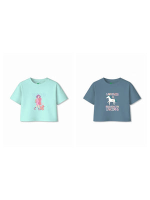 Bambify Kids T-Shirt Set Unicorn & Tokyo Dusty Blue & Light Blue 7-8 Years bamboo cotton kids clothing India