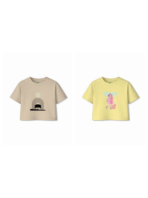 Bambify Kids T-Shirt Set Art & Tokyo Beige & Yellow 3-4 Years bamboo cotton kids clothing India