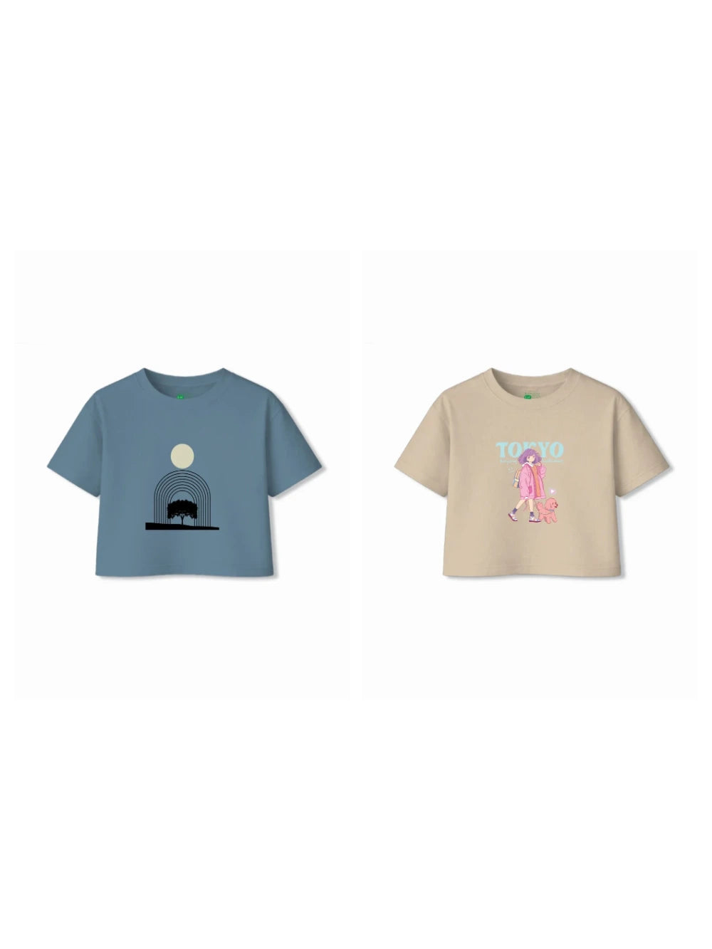 Bambify Kids T-Shirt Set Art & Tokyo Dusty Blue & Beige 3-4 Years bamboo cotton kids clothing India