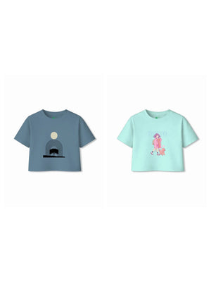 Bambify Kids T-Shirt Set Art & Tokyo Dusty Blue & Light Blue 5-6 Years bamboo cotton kids clothing India