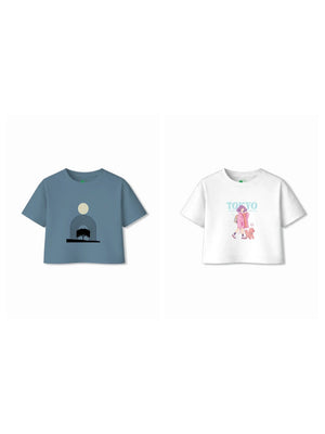 Bambify Kids T-Shirt Set Art & Tokyo Dusty Blue & White 7-8 Years bamboo cotton kids clothing India