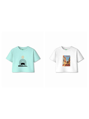 Bambify Kids T-Shirt Set Art & Spanish Light Blue & White 7-8 Years bamboo cotton kids clothing India
