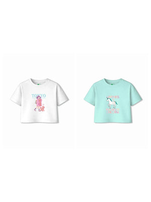 Bambify Kids T-Shirt Set Tokyo & Unicorn White & Light Blue 9-10 Years bamboo cotton kids clothing India