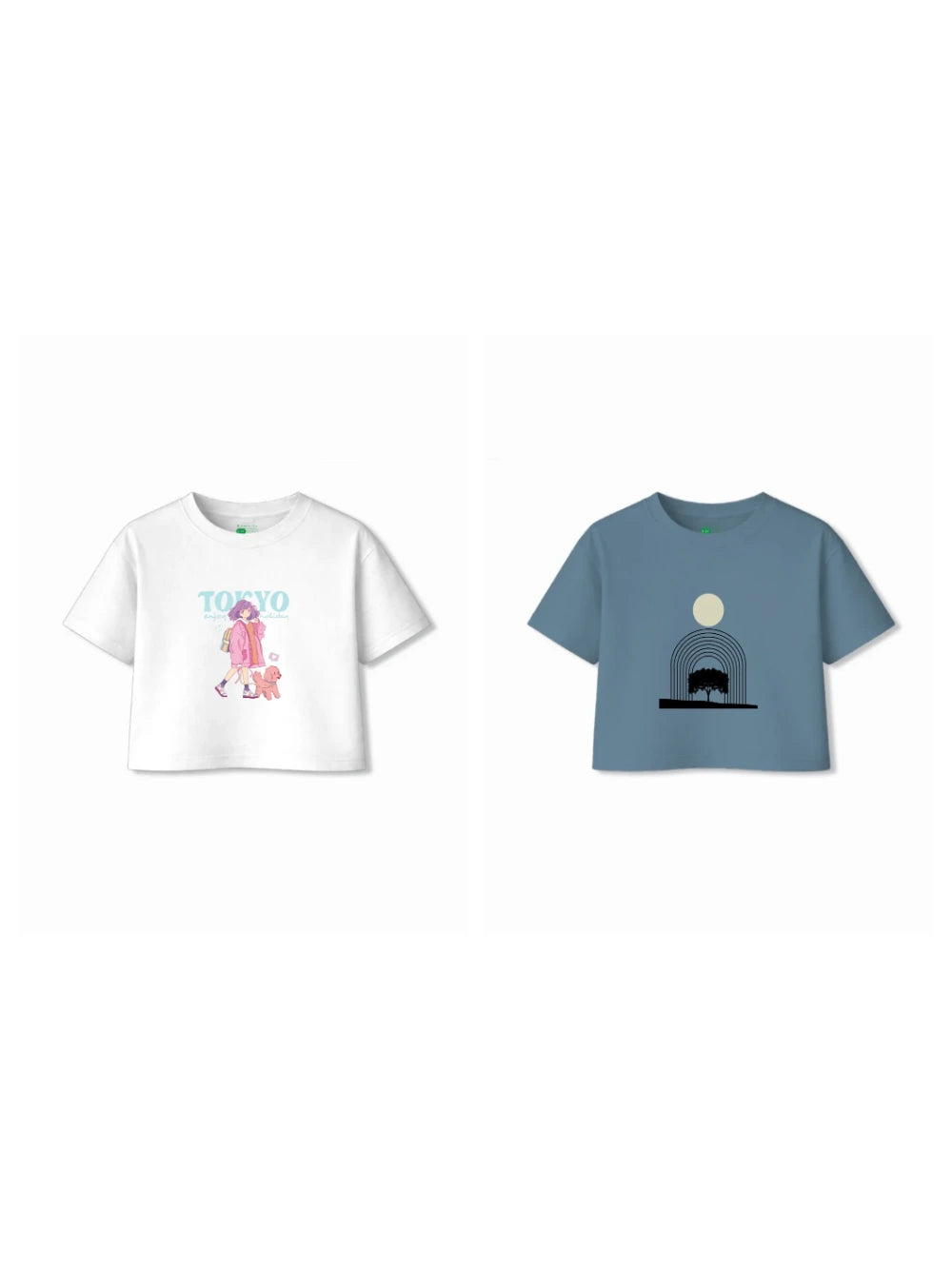 Bambify Kids T-Shirt Set Tokyo & Art White & Dusty Blue 3-4 Years bamboo cotton kids clothing India