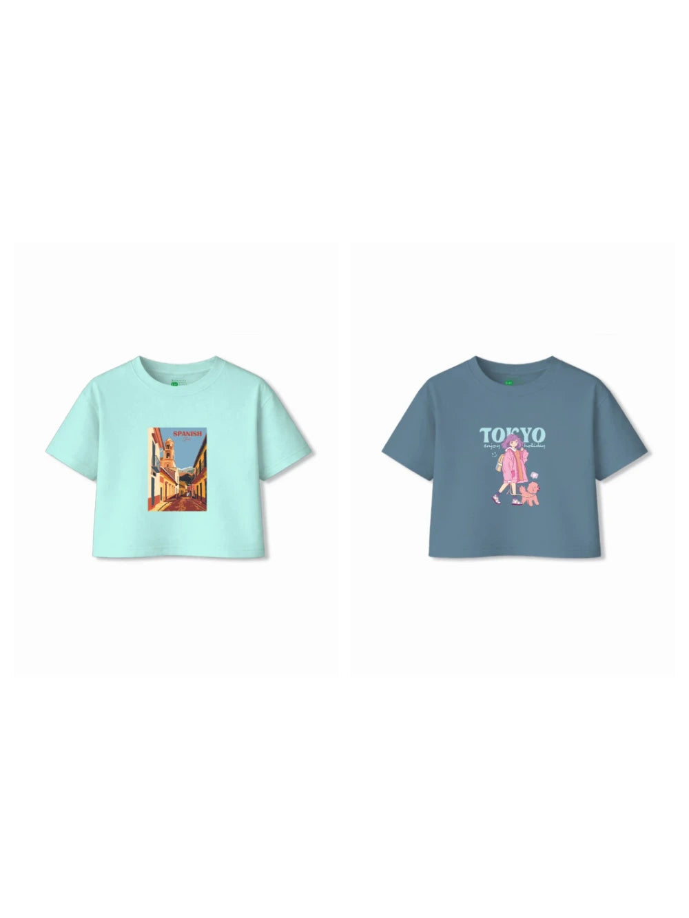 Bambify Kids T-Shirt Set Tokyo & Spanish Dusty Blue & Light Blue 3-4 Years bamboo cotton kids clothing India