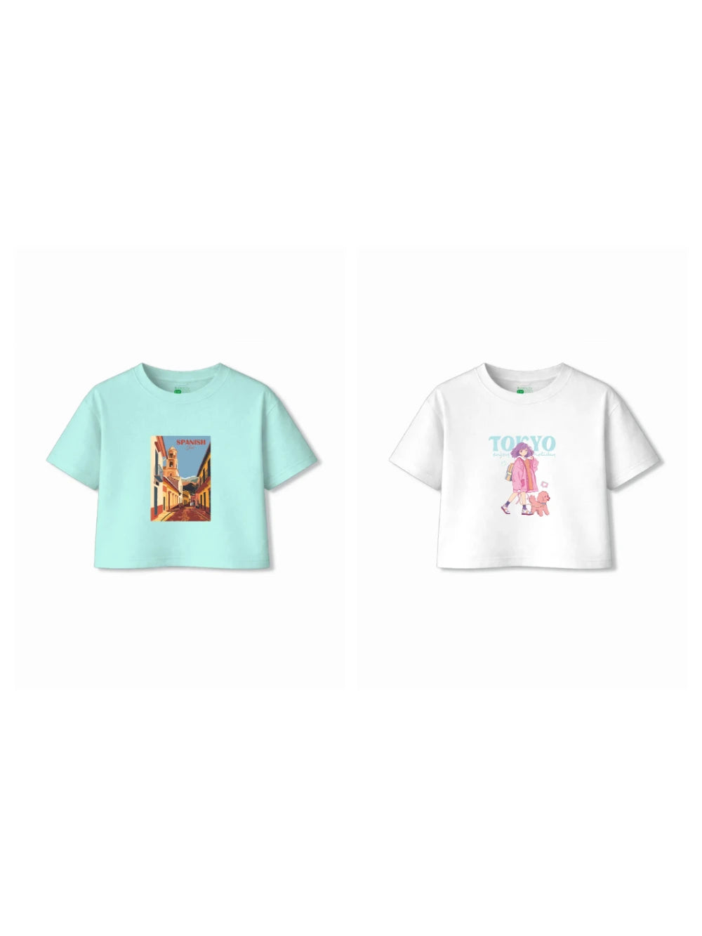 Bambify Kids T-Shirt Set Tokyo & Spanish White & Light Blue 5-6 Years bamboo cotton kids clothing India