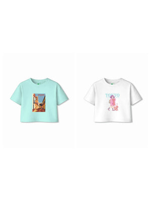 Bambify Kids T-Shirt Set Tokyo & Spanish White & Light Blue 5-6 Years bamboo cotton kids clothing India