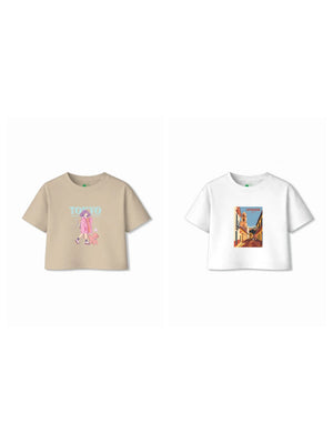 Bambify Kids T-Shirt Set Tokyo & Spanish Beige & White 7-8 Years bamboo cotton kids clothing India