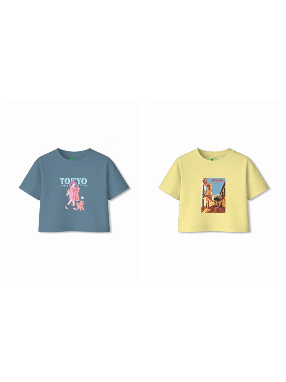 Bambify Kids T-Shirt Set Tokyo & Spanish Dusty Blue & Yellow 7-8 Years bamboo cotton kids clothing India