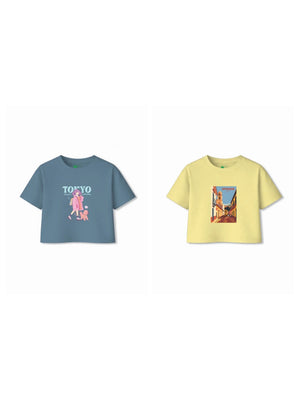 Bambify Kids T-Shirt Set Tokyo & Spanish Dusty Blue & Yellow 7-8 Years bamboo cotton kids clothing India