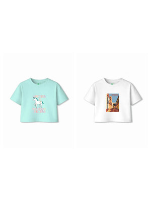 Bambify Kids T-Shirt Set Spanish & Unicorn White & Light Blue 7-8 Years bamboo cotton kids clothing India