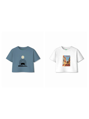 Bambify Kids T-Shirt Set Spanish & Art White & Dusty Blue 5-6 Years bamboo cotton kids clothing India