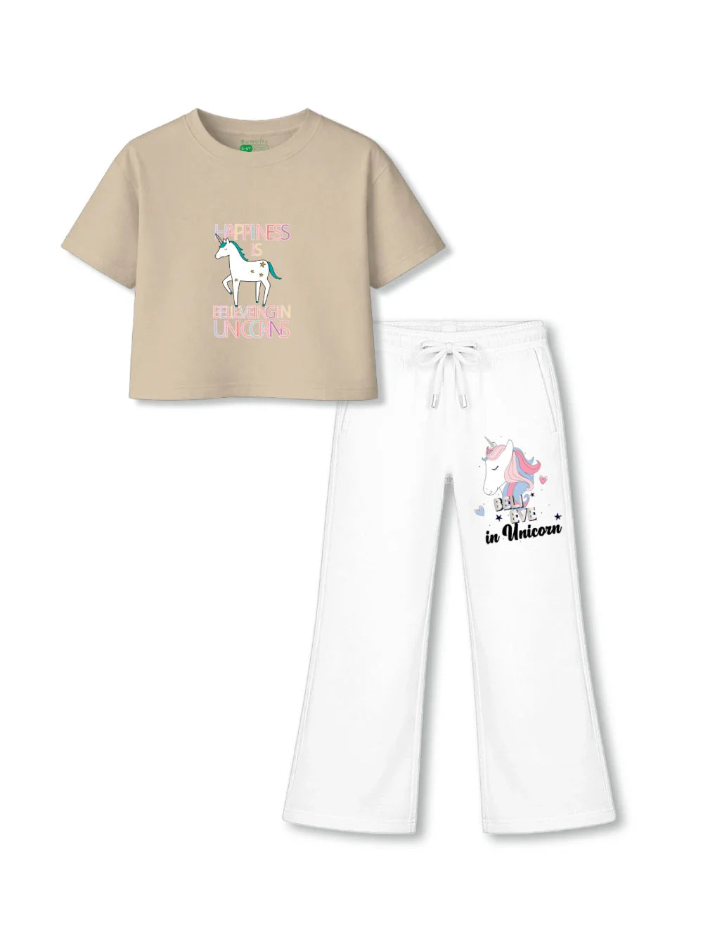 Unicorn Beige & White Girls Crop Set Size 3-4 Years Bamboo Cotton ‚ Bambify India