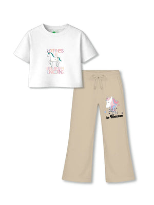 Unicorn White & Beige Girls Crop Set Size 3-4 Years Bamboo Cotton ‚ Bambify India