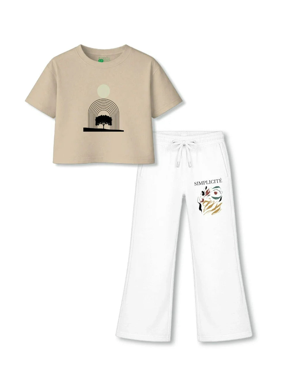 Art Beige & White Girls Crop Set Size 3-4 Years Bamboo Cotton ‚ Bambify India