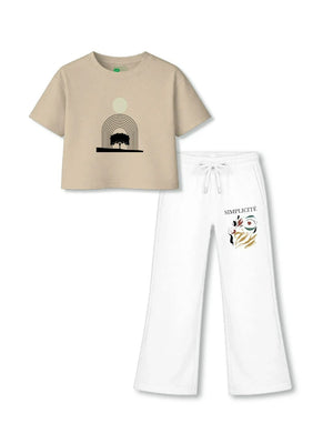 Art Beige & White Girls Crop Set Size 3-4 Years Bamboo Cotton ‚ Bambify India