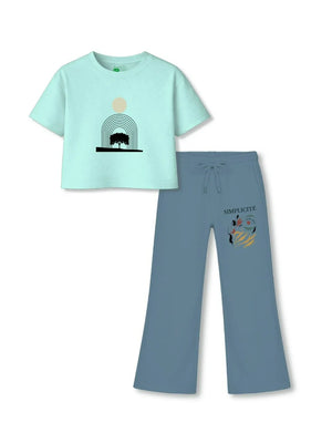 Art Light Blue & Dusty Blue Girls Crop Set Size 3-4 Years Bamboo Cotton ‚ Bambify India