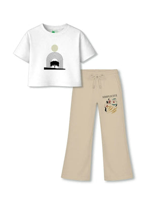 Art White & Beige Girls Crop Set Size 3-4 Years Bamboo Cotton ‚ Bambify India