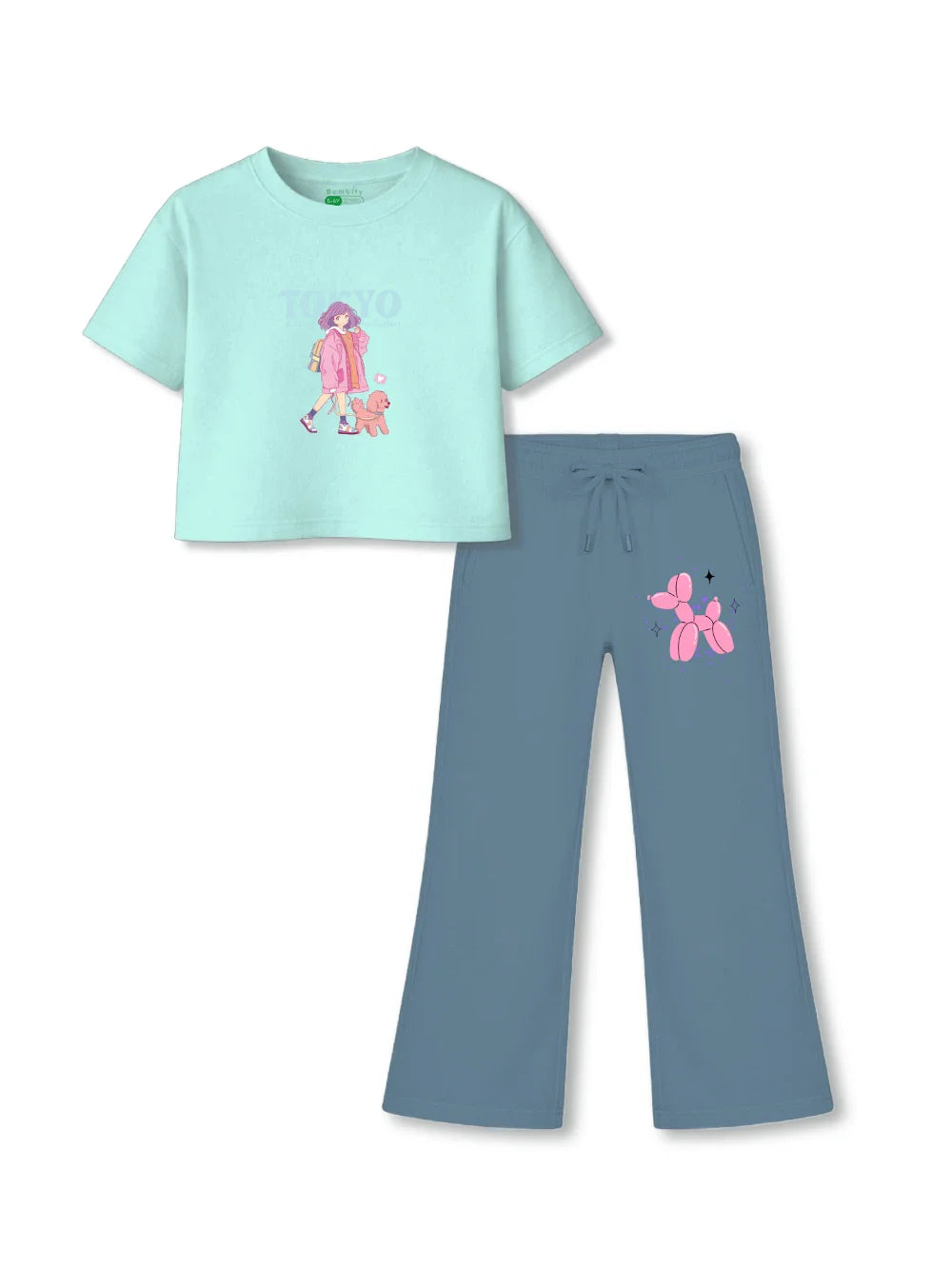 Tokyo Light Blue & Dusty Blue Girls Crop Set Size 3-4 Years Bamboo Cotton ‚ Bambify India