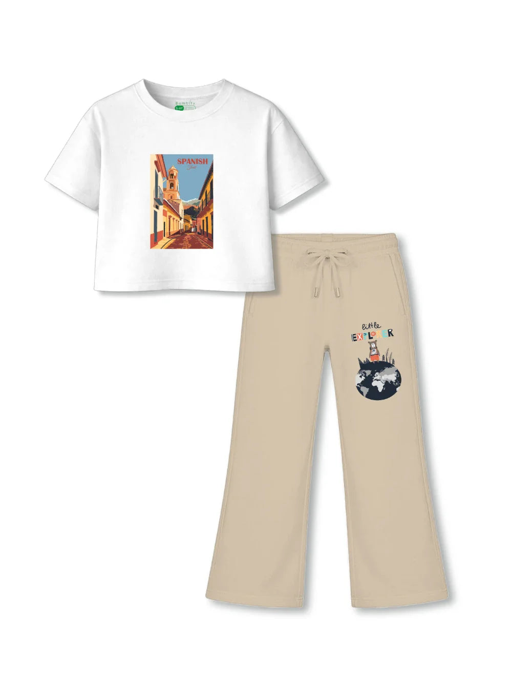 Spanish White & Beige Girls Crop Set Size 3-4 Years Bamboo Cotton ‚ Bambify India