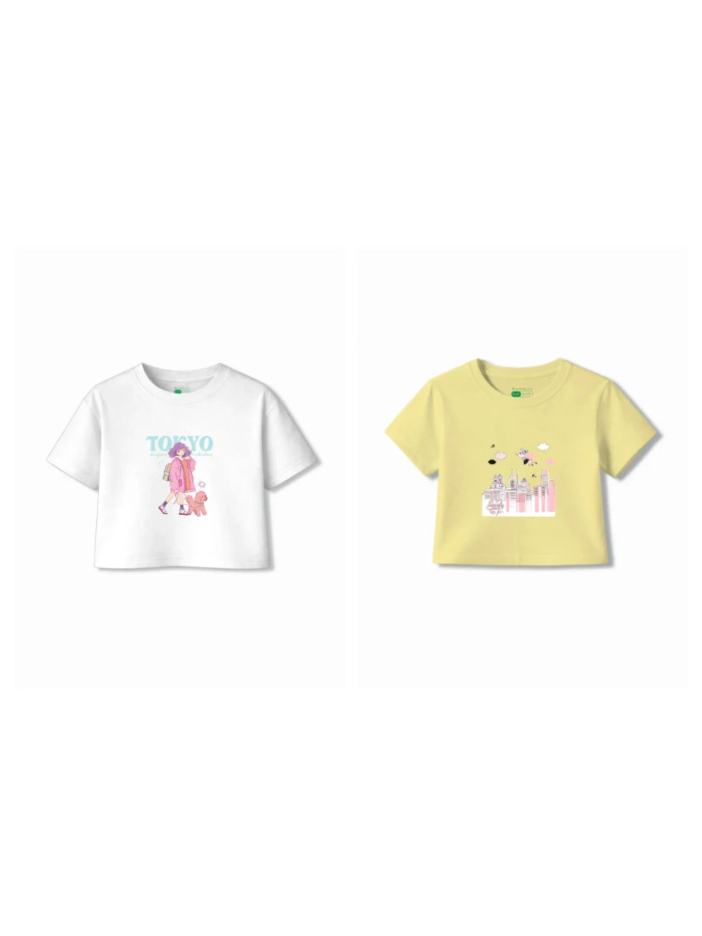 Bambify Kids T-Shirt Set Tokyo & Super Girl White & Yellow 3-4 Years bamboo cotton kids clothing India