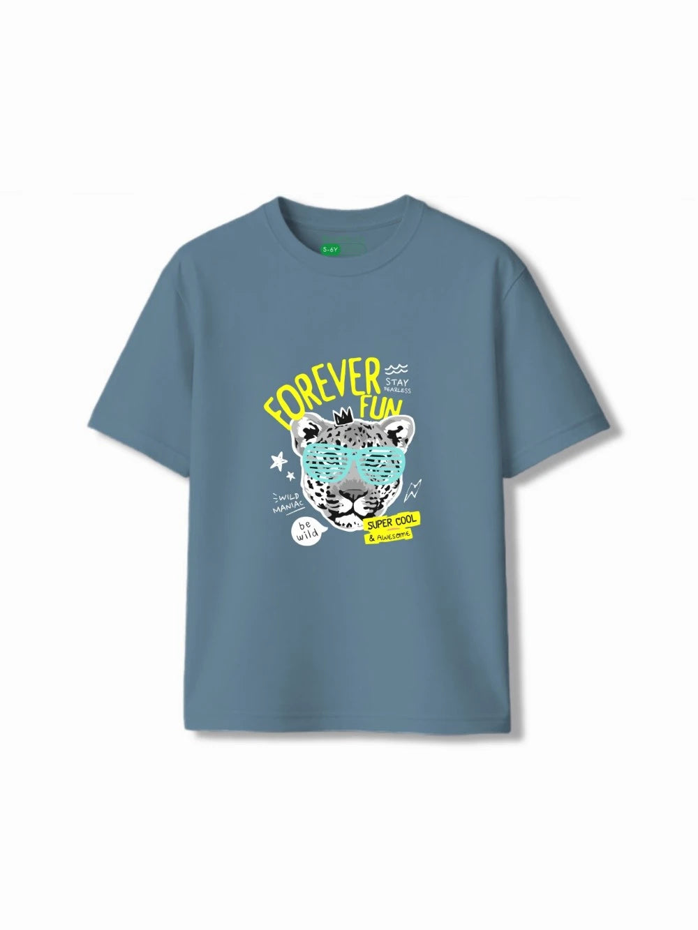 Bambify Kids T-Shirt Set F1 Racing & Cheetah Fun White & Dusty Blue 5-6 Years bamboo cotton kids clothing India