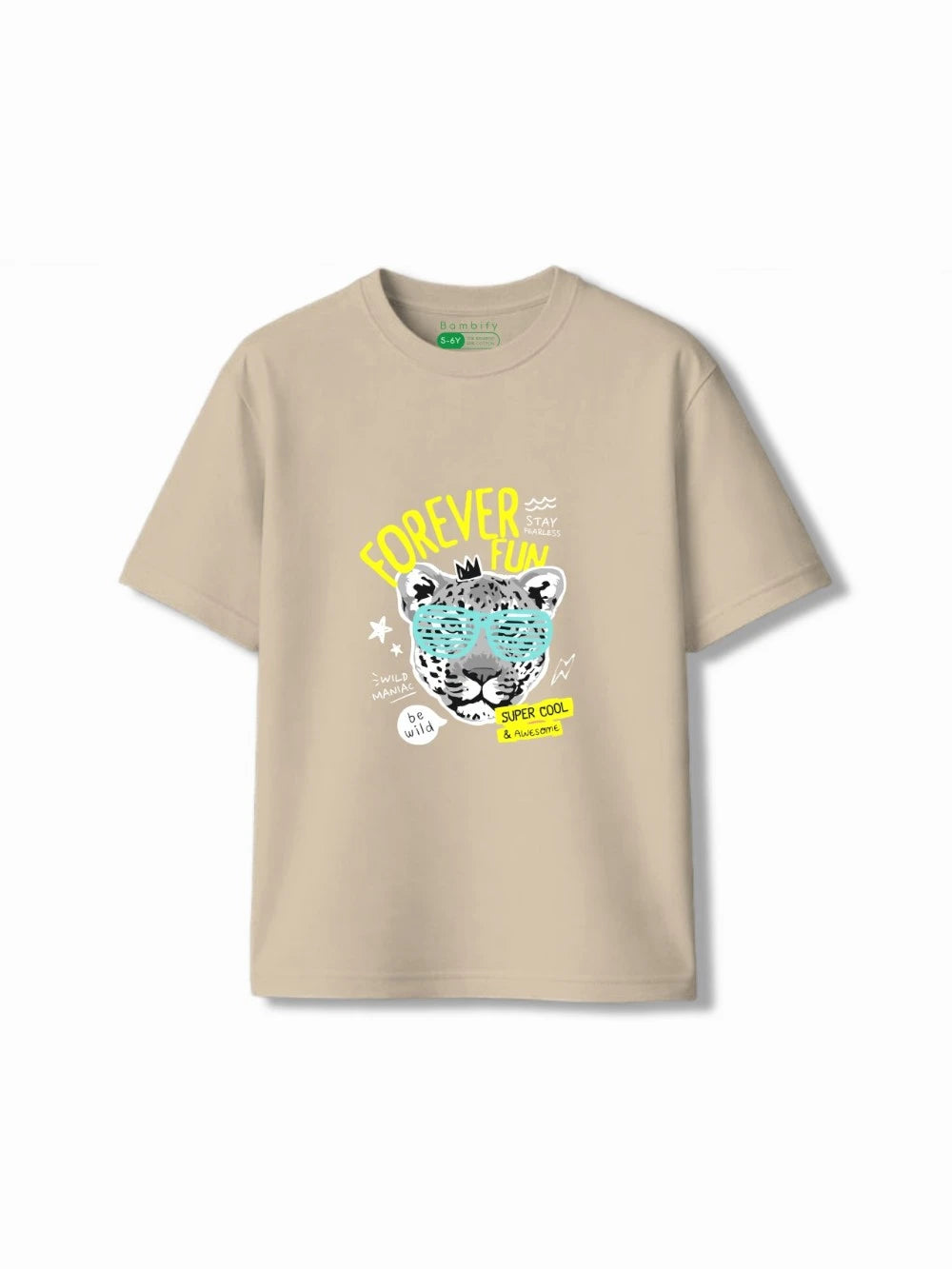 Bambify Kids T-Shirt Set Cheetah Fun & Noise Beige & Dusty Blue 3-4 Years bamboo cotton kids clothing India